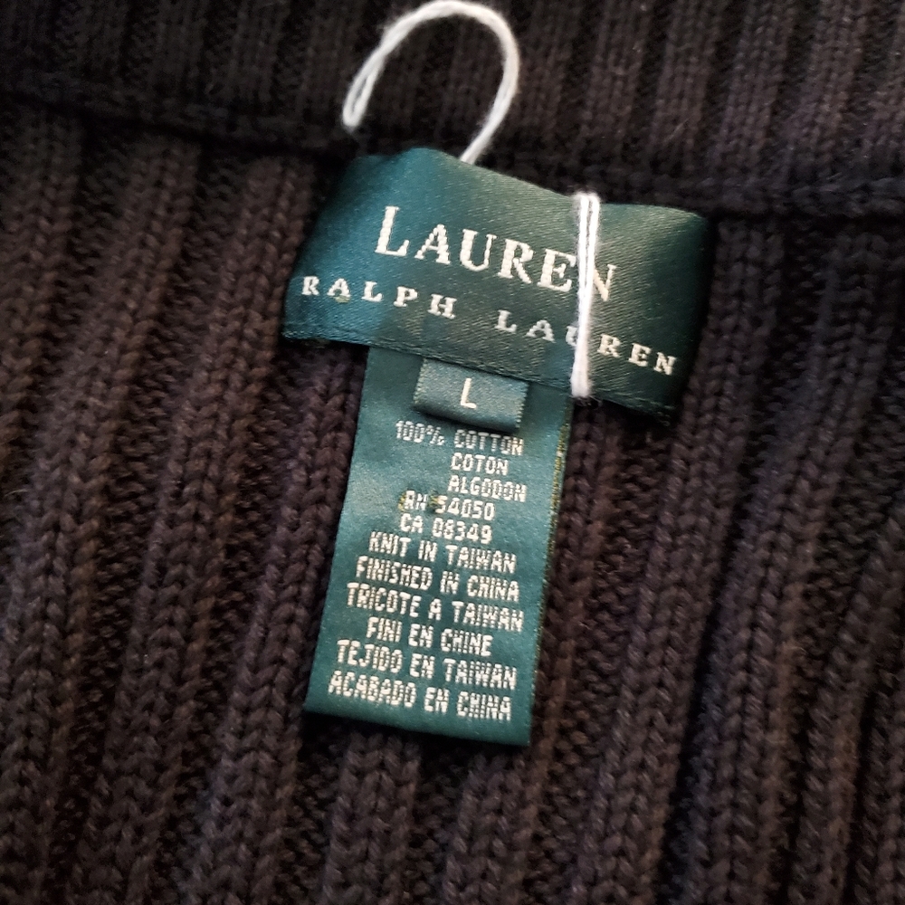 LAUREN RALPH LAUREN Ribbed Mock Neck Full Zip Vest Pockets L - Picture 8 of 11
